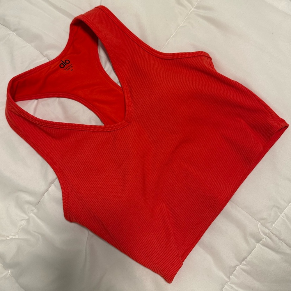 ALO Goddess Ribbed Cropped Raceback Tank in  “Red Hot” color Medium M
